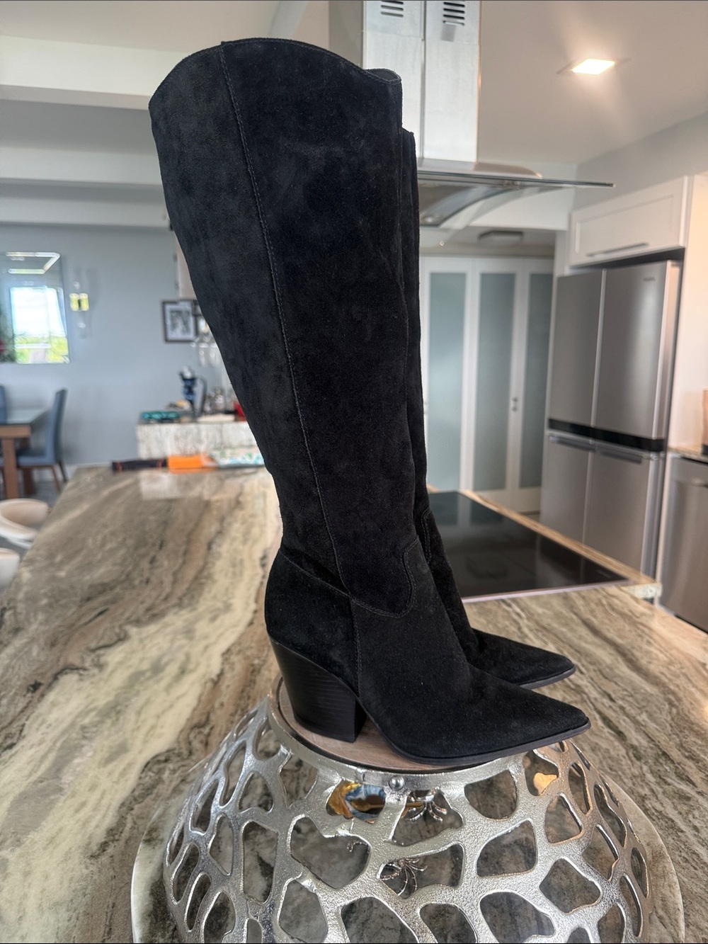 Vince Camuto knee high black suede western boots 9 1/2